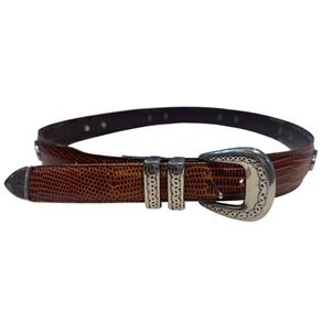 FootJoy Mens Brown Lizard Embossed Leather Western Belt Silver Buckle Concho 36
